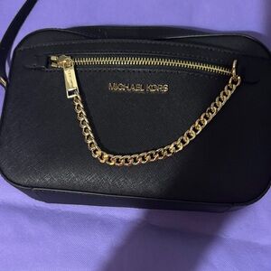 Michael Kors Black Crossbody with Gold Chain